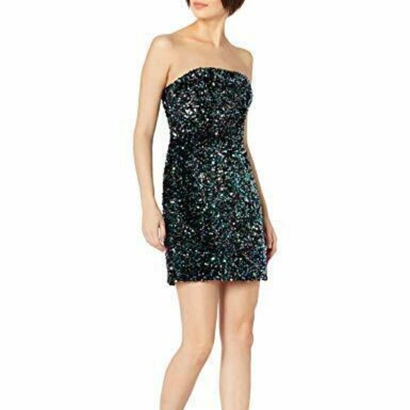 Shoshanna Jamie Sequined Strapless Black Cocktail Mini Dress NWT Size 12 - Picture 3 of 16